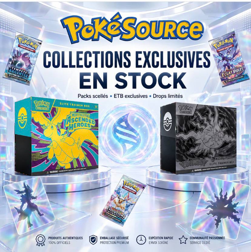 PokéSource — Collections exclusives en stock. Packs scellés, ETB exclusives, drops limités.